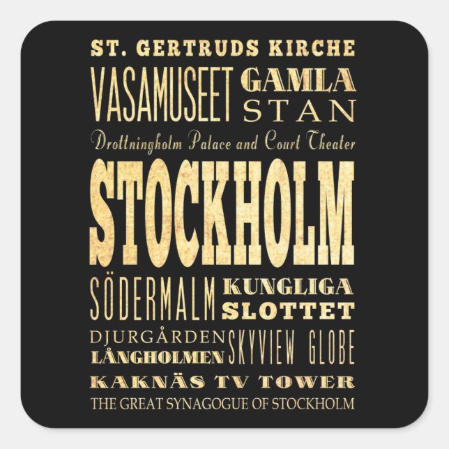 Sticker Carré Stockholm City Royaume-Uni Typographie Art (Devant)