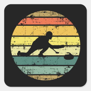 Sticker Carré Stone Curling Winter Sport Curler Retro Vintage