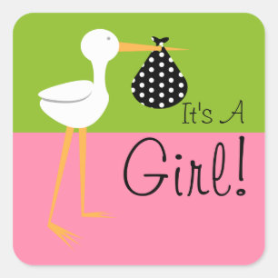 Sticker Carré Stork avec Polka Dot Bundle C'est une fille
