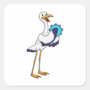 Sticker Carré Stork en musicien avec Tambourine