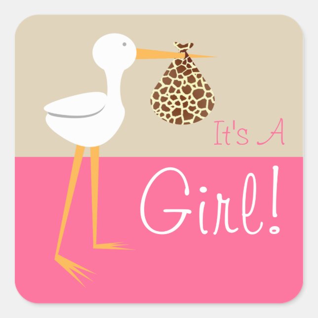 Sticker Carré Stork With Giraffe Print Bundle C'est une fille (Devant)