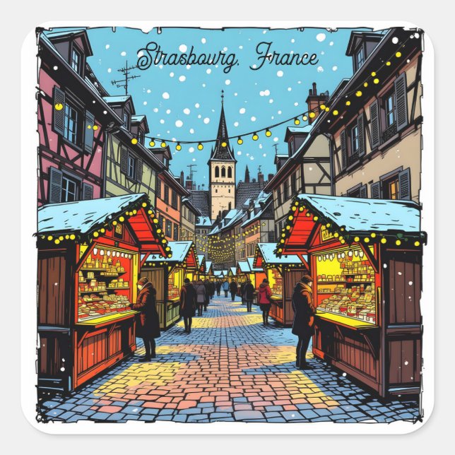Sticker Carré Strasbourg, France Christmas   (Devant)