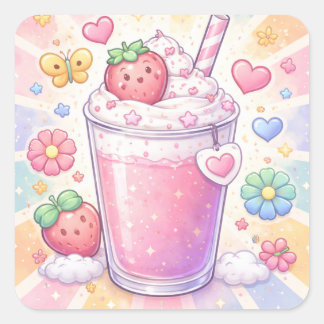 Sticker Carré Strawberry Dreams Milkshake
