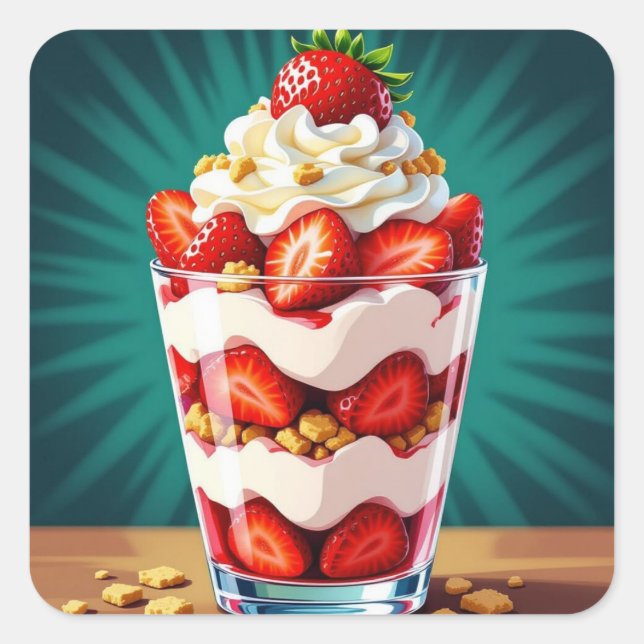 Sticker Carré Strawberry, Granola and Whipped Cream Parfait  (Devant)