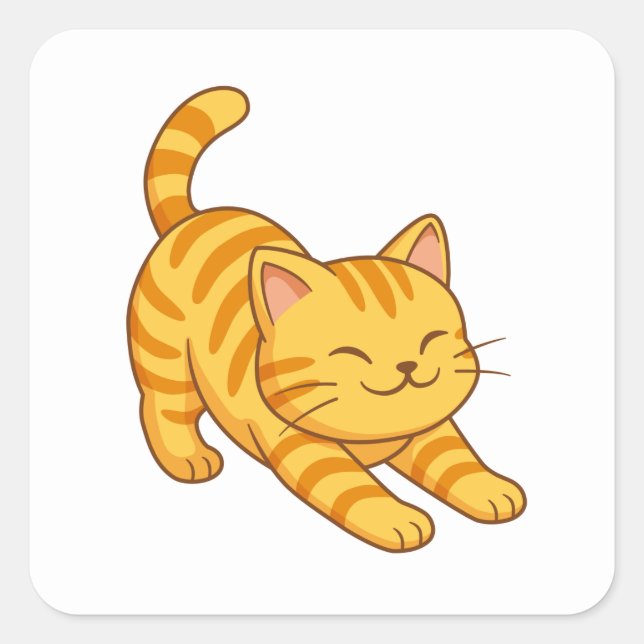 Sticker Carré Stretching Orange Tabby Cat (Devant)
