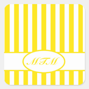 Sticker Carré Stripes d'automne dorées avec monogramme