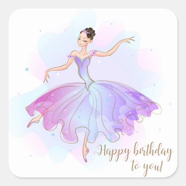 Sticker Carré Style Ballerina Anniversaire Voeux | Anniversaire (Devant)