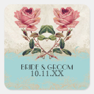 Sticker Carré Style baroque Rose Vintage Aqua n Cream Lace