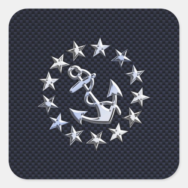Sticker Carré Style Carbone Bleu Nautique Chrome Yacht Drapeau I (Devant)