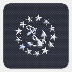 Sticker Carré Style Carbone Bleu Nautique Chrome Yacht Drapeau I
