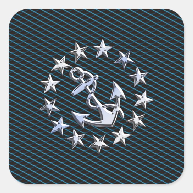 Sticker Carré Style Chrome bleu Yacht drapeau sur Grille Imprime (Devant)