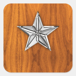 Sticker Carré Style Chrome Star nautique sur le plateau de teck