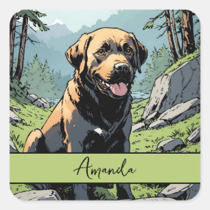 Sticker Carré Style de bande dessinée vintage Labrador Brown dan