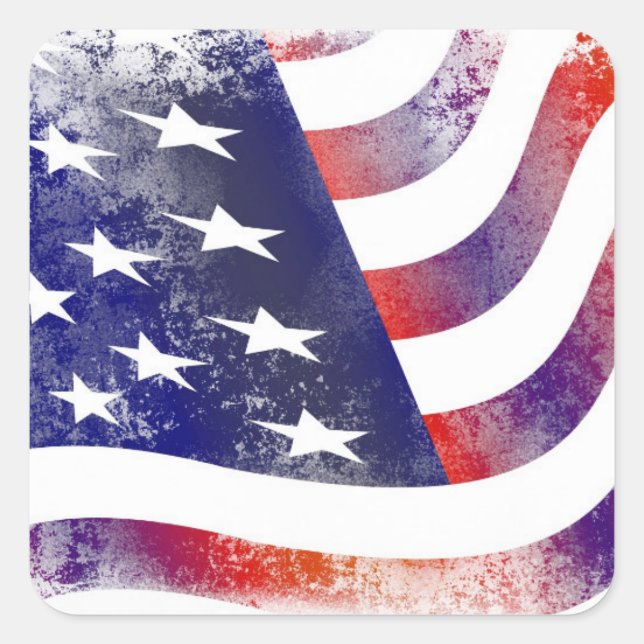 Sticker Carré Style de Grunge Patriotique Faded American Drapeau (Devant)