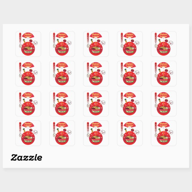 STICKER CARRÉ STYLE KAWAII DE RAMEN LOVER (Feuille)