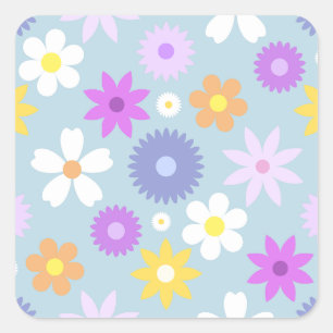 Sticker Carré Style les années 70 rétro Fleur Lg Motif Pastel Co