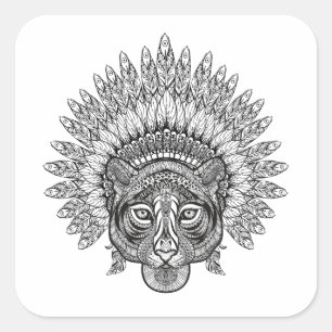 Sticker Carré Style Tigre Tigré Dessiné À La Main