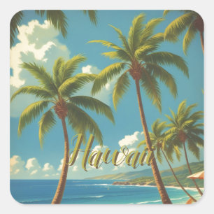 Sticker Carré Style Vintage Hawaïen Voyage Aloha Depuis Hawaï