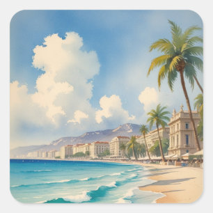 Sticker Carré Style vintage Monte Carlo Beach Travel