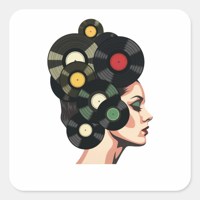 Sticker Carré Stylized Retro Vinyl Record Poster Art (Devant)