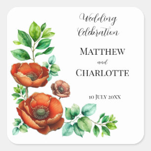 Sticker Carré Sublime aquarelle coquelicots rouges dans le style
