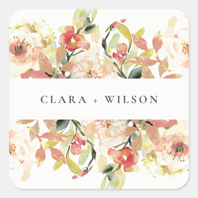 STICKER CARRÉ SUBTILE BLUSH PEACH ROSE COULEUR D'EAU MARIAGE FLO (Devant)