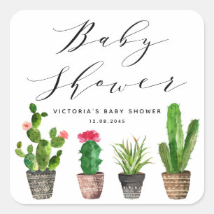 Sticker Carré Succulents à pots de saumons et Baby shower de cac