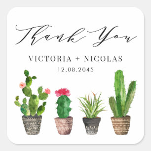 Sticker Carré Succulents à pots de saumons et Merci de cactus