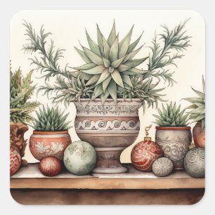 Sticker Carré Succulents en pointillés Noël de Fêtes du Sud-Oues