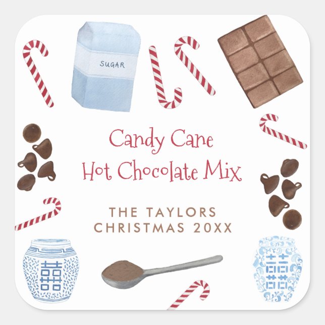 Sticker Carré Sucre de canne Chocolat chaud Mix cadeau de vacanc (Devant)