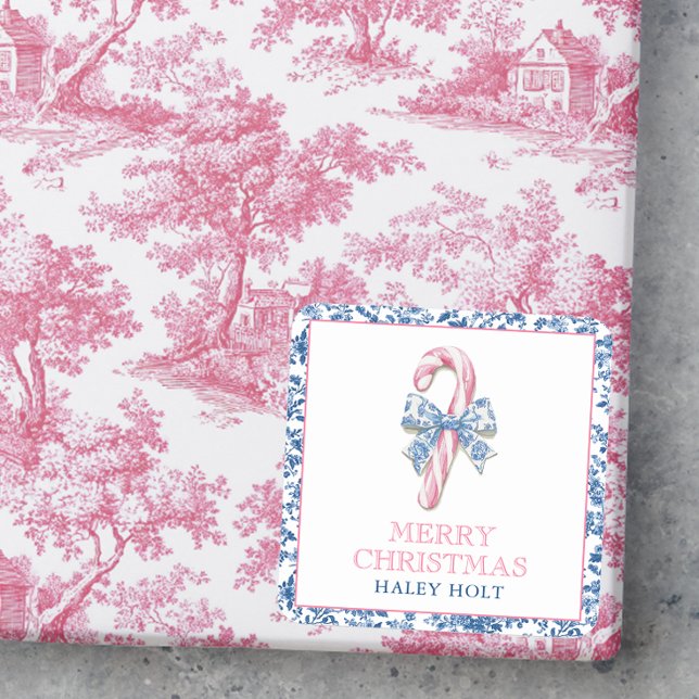 Sticker Carré Sucre de canne de Noël en toile bleu et rose (Créateur téléchargé)
