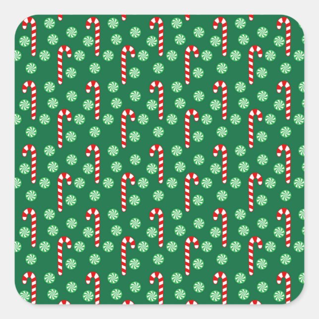 Sticker Carré Sucres de canne verts rouges de Noël (Devant)