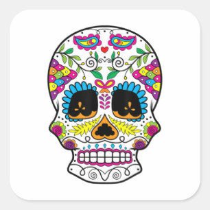 Sticker Carré Sugar Skull Day Of The Dead Dia De Los Muertos Art