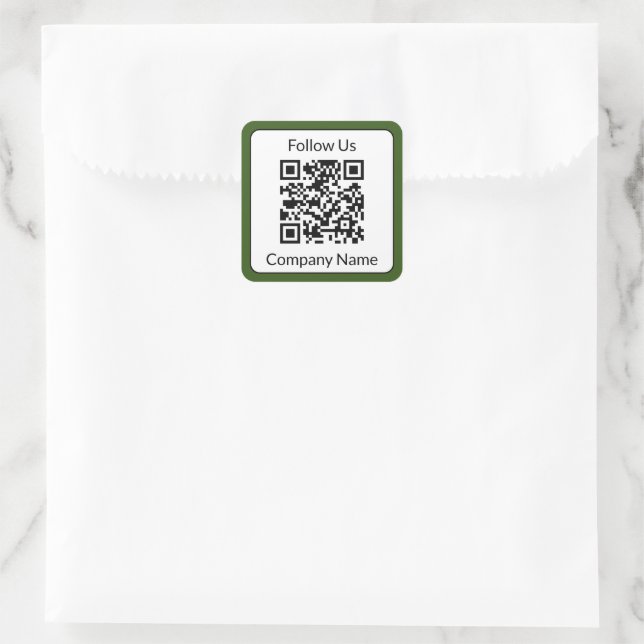 Sticker Carré Suivez-nous Green and White Business Name QR Code (Sac)