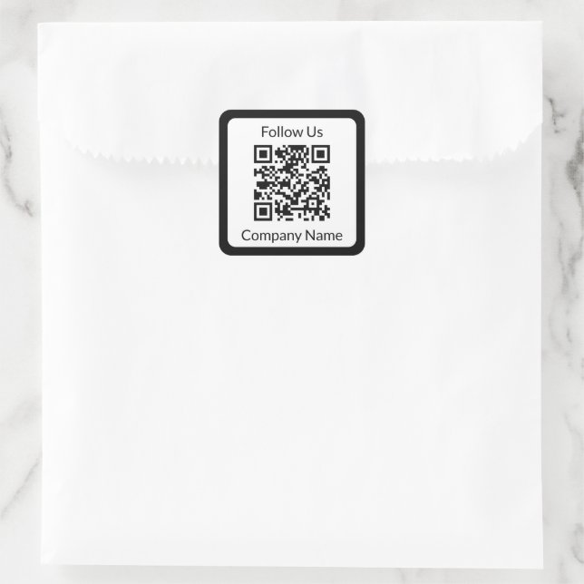 Sticker Carré Suivez-nous Nom commercial noir et blanc Code QR (Sac)
