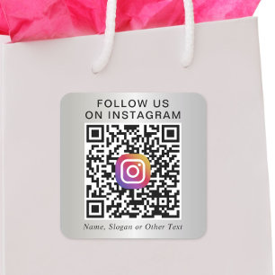 Sticker Carré Suivez-nous sur Instagram Code QR Argent Promotion