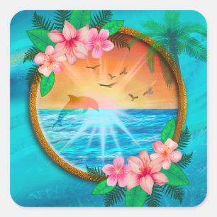 Sticker Carré Summer Beach Les oiseaux de mer volent dans le cie