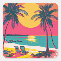 Summer Beach Vibe Rétro Surfer Palm Trees coucher 