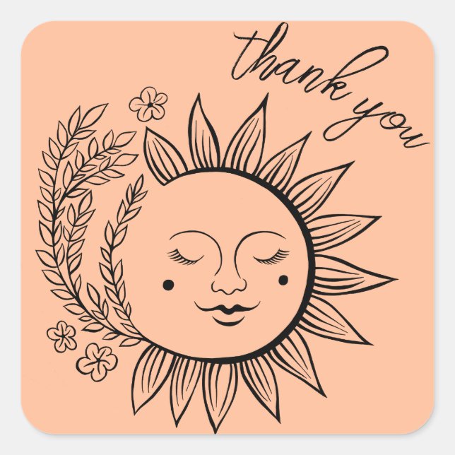 Sticker Carré Sun Floral Boho MERCI Élégant chic Peach Fuzz (Devant)