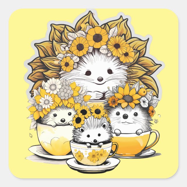 Sticker Carré Sunflower Crowns Hedgehog Pique-nique (Devant)