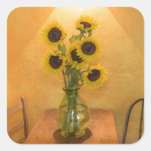 Sticker Carré Sunflowers in vase on table 2