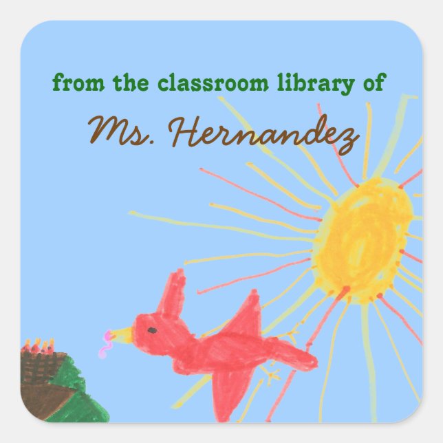 Sticker Carré Sunny scene personalized teacher bookplate (Devant)