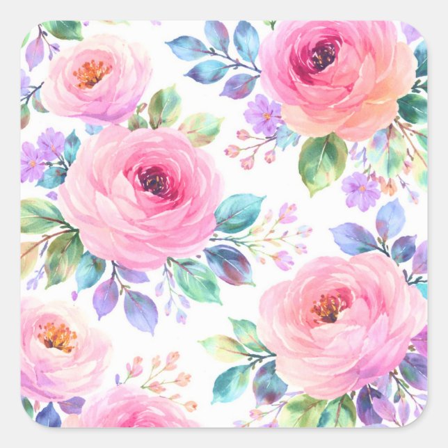 Sticker Carré Sunrise Floral Boho Custom Name Design             (Devant)