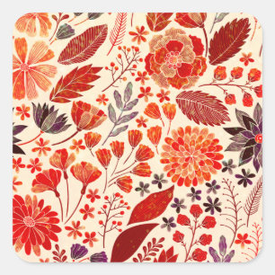 Sticker Carré Sunrise Gold Fall Floral Feuille Garden