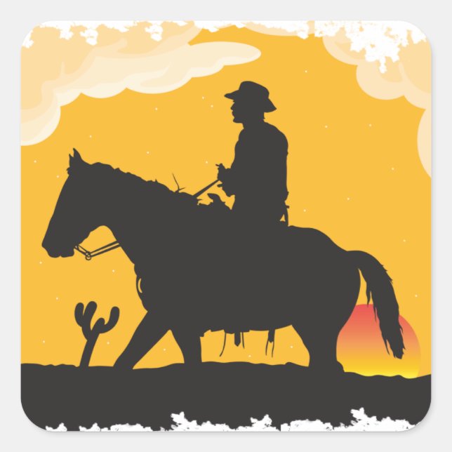 Sticker Carré Sunset Cowboy (Devant)