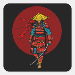 Sticker Carré Sunset Samurai Warrier avec Katana