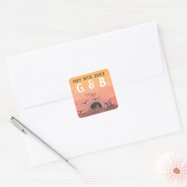 Sticker Carré Sunshine Beach Destination Ocean Sunrise Sunset (Enveloppe)