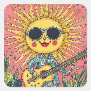 Sticker Carré Sunshine Jouer de la guitare