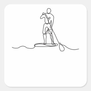 Sticker Carré SUP Stand Up Paddel One Line Art