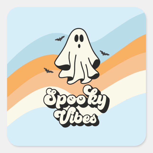 Sticker Carré super Ghost retro Halloween Éffrayant Vibes Bleues (Devant)